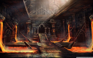Dark scary hallway fire staircase - scary free wallpaper