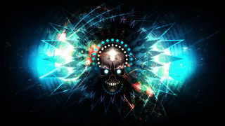 Skull glowing eyes colorful black - psychedelic free wallpaper