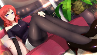 Woman black dress stockings couch 2 - a couch free wallpaper