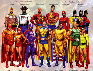 Superheroes standing line names chests - their name free wallpaper