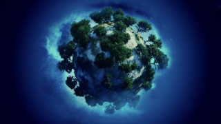Small planet trees sky clouds - solarpunk free wallpaper