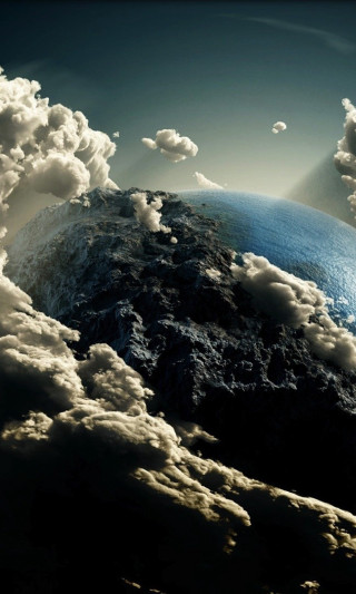Planet clouds sun shining through - matte painting free wallpaper