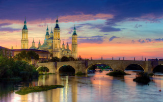 Bridge river castle sunset pink - a castle in the background free wallpaper