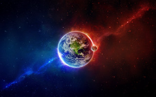 Blue red planet black background 4 - star in the center free wallpaper