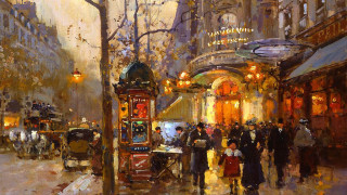 Busy city street night people - ashcan school free wallpaper