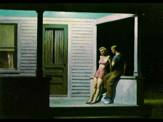 Man woman house open door - hopper free wallpaper