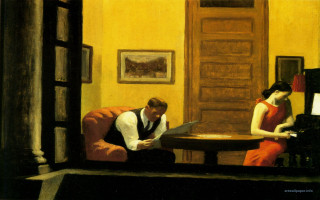 Man woman table livingroom piano - hopper free wallpaper
