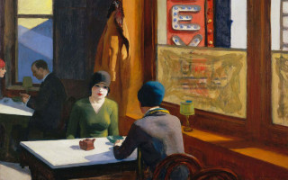Woman table man blue hat - hopper free wallpaper