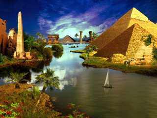 River boat pyramid sailboat painting - a painting of a river free wallpaper