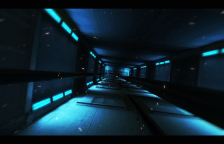 Long hallway blue lights bench - beeple free wallpaper