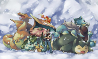 Pokemon snow group friends winter - epic scale free wallpaper