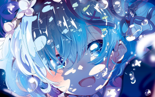 Blue hair blue eyes anime - holography free wallpaper