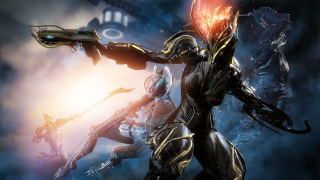 Futuristic woman sword demon flames - warframe armor free wallpaper