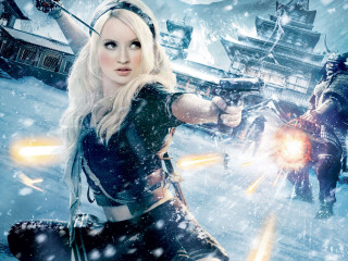 Woman snow gun cityscape fireworks - other person free wallpaper