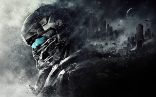 Sci fi robot futuristic city - smoke and fog free wallpaper