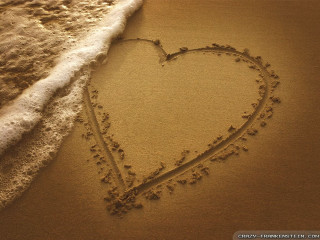 Heart sand beach waves shore - wave free wallpaper