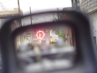 Rearview streetsign car bouchta anamorphic - a rear view mirror free wallpaper