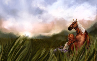 Horse woman field grass sky - anato finnstark free wallpaper