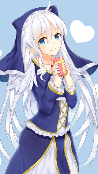 Anime whitehair blueeyes box blush - a blue sky background free wallpaper
