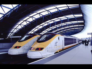 Two trains parked station people - colijn de coter free wallpaper