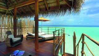 Deck lounge chair umbrella ocean - roof free wallpaper