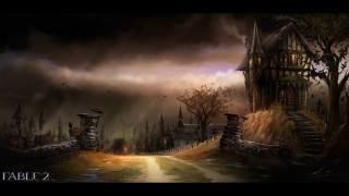 Creepy house forest road castle - andreas rocha free wallpaper
