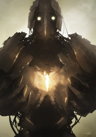 Robot glowing eyes arm dark - bastien lecouffedeharme free wallpaper