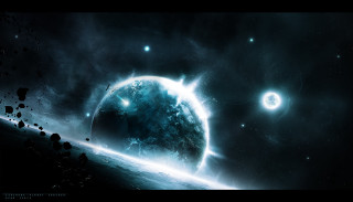Space scene planet star cluster 2 - a planet and a star cluster in the background free wallpaper
