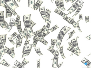 Money flying blue background button - 16k free wallpaper