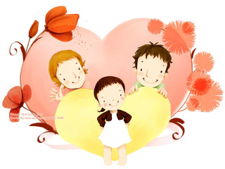Family heart flowers sitting background - a family free wallpaper