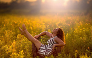 Woman basket field flowers legs - claire dalby free wallpaper for desktop