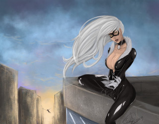 Woman cat suit ledge bird - a ledge free wallpaper