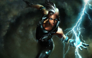 Woman black outfit lightning background - lightning free wallpaper