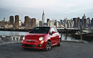 Red car city skyline river - neoclassicism free wallpaper for desktop