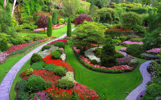 Garden winding path flowers trees - a path free wallpaper