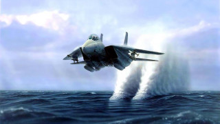 Fighter jet ocean smoke flying 2 - foto realistic free wallpaper