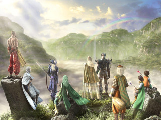 Mountain group rainbow sky people - final fantasy free wallpaper