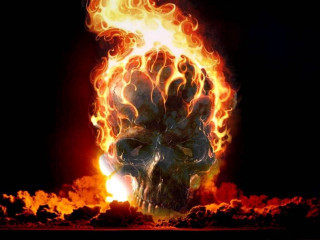 Skull flames black background red - beksinski free wallpaper