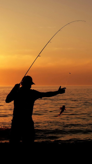 Man fishing sunset beach fish - cinematic photography free wallpaper