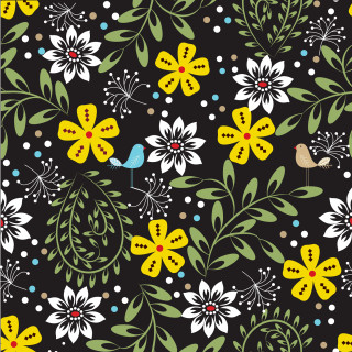 Black background yellow white flowers - the right side of the image free wallpaper