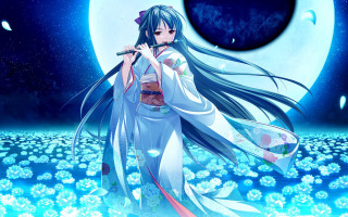 Woman fullmoon flute anime fantasy - a full moon free wallpaper