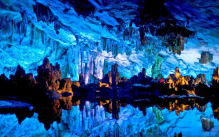 Cave lake mountain night lights 3 - cui bai free wallpaper