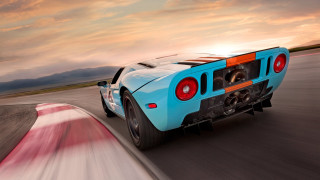 Blue sports car track sunset - f 8 aperture free wallpaper