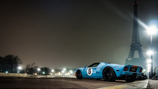 Blue sports car eiffel tower - f 8 aperture free wallpaper