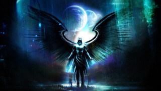 Man wings planet light moon - gothic art free wallpaper for desktop