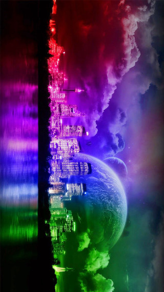 Colorful city rainbow sky clouds 2 - city background free wallpaper