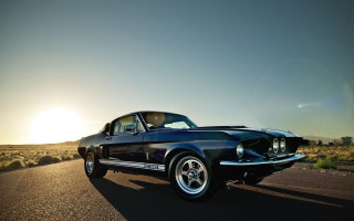 Black mustang sunset road horizon - a black mustang mustang free wallpaper