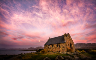 Church hill sunset water evening - a church free wallpaper