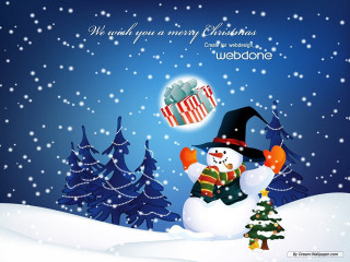 Snowman present christmas tree snow 2 - dark background free wallpaper