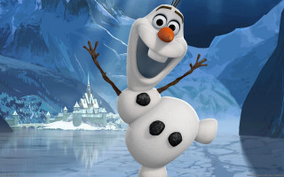 Cartoon character smiling frozen lake - snow free wallpaper